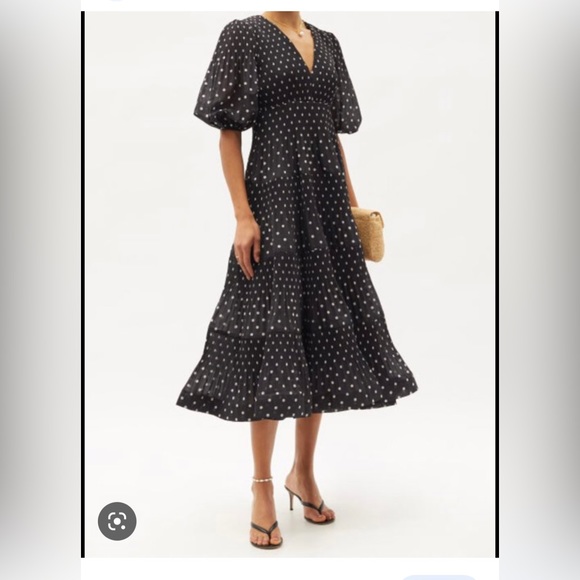 Gorgeous zimmermann pleated midi dress Sz 3 (US 8) black with white polka dots - Picture 2 of 14